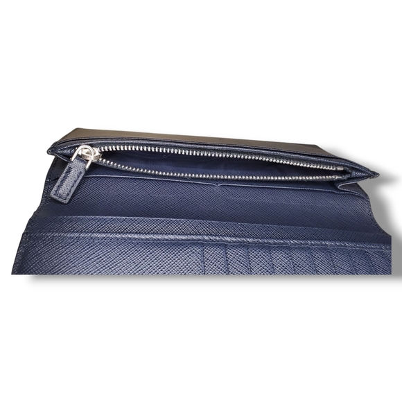 Prada Bicolor Black & Blue Saffiano Leather Long Wallet Sleek Minimalist Design - Picture 10 of 14